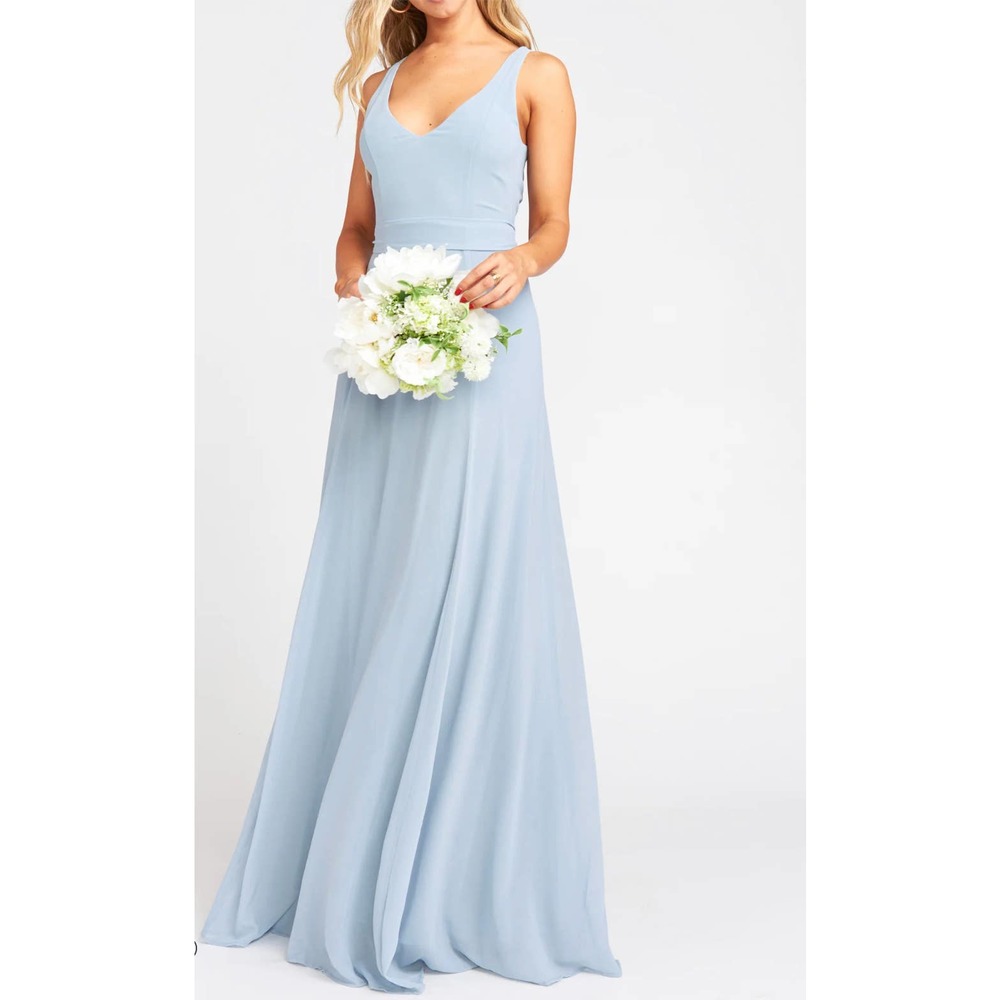 SHOW ME YOUR MUMU STEEL CHIFFON BLUE JENN MAXI DRESS LARGE